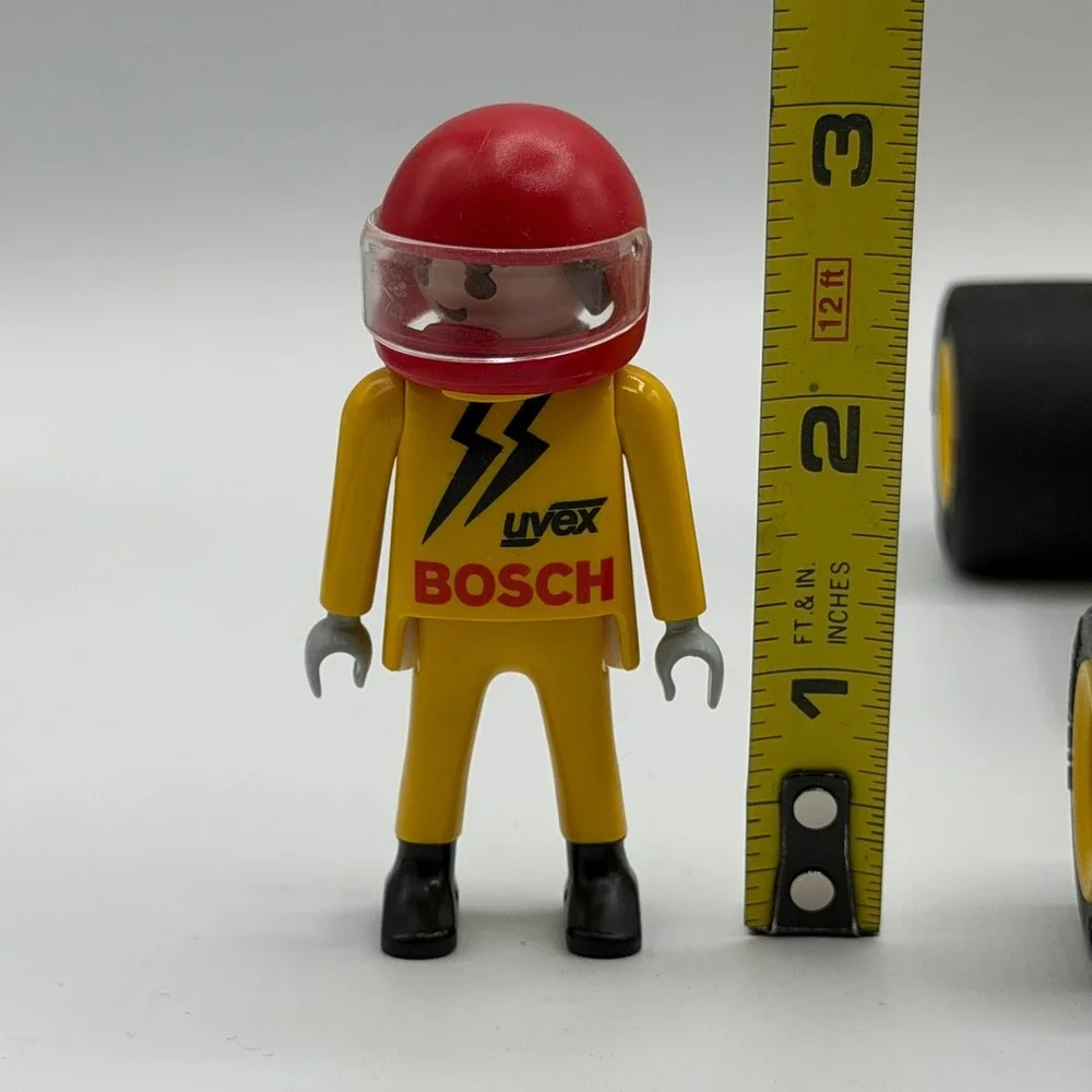 Vintage Playmobil 3930 Formula 1 Yellow Race Car 3 Driver ADAC Uvex Bosch F1